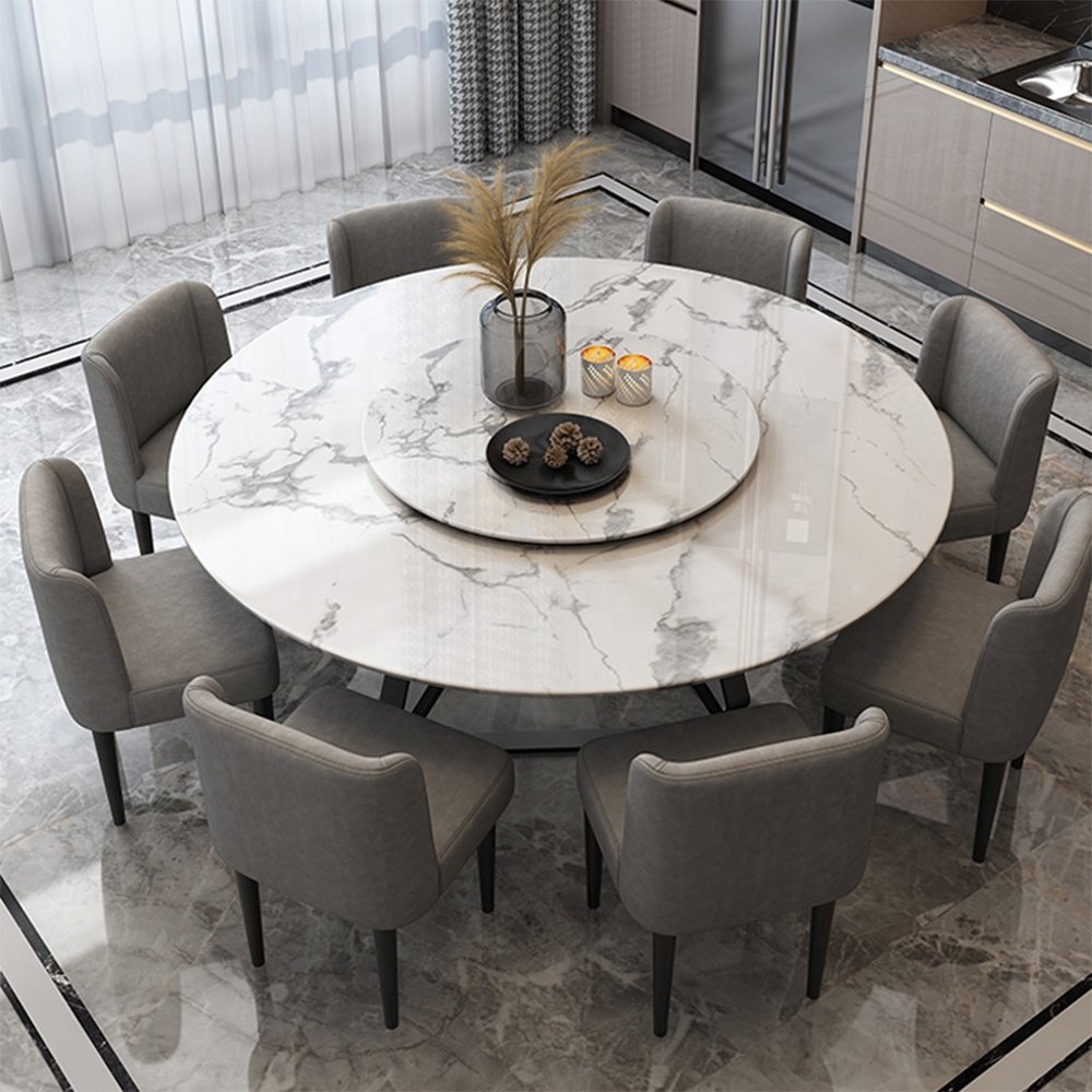 Dining Table and Chair Set 1.8m Dining Table Italian Light Furniture Slate Carbon Steel Round Marble Luxury for Restaurant