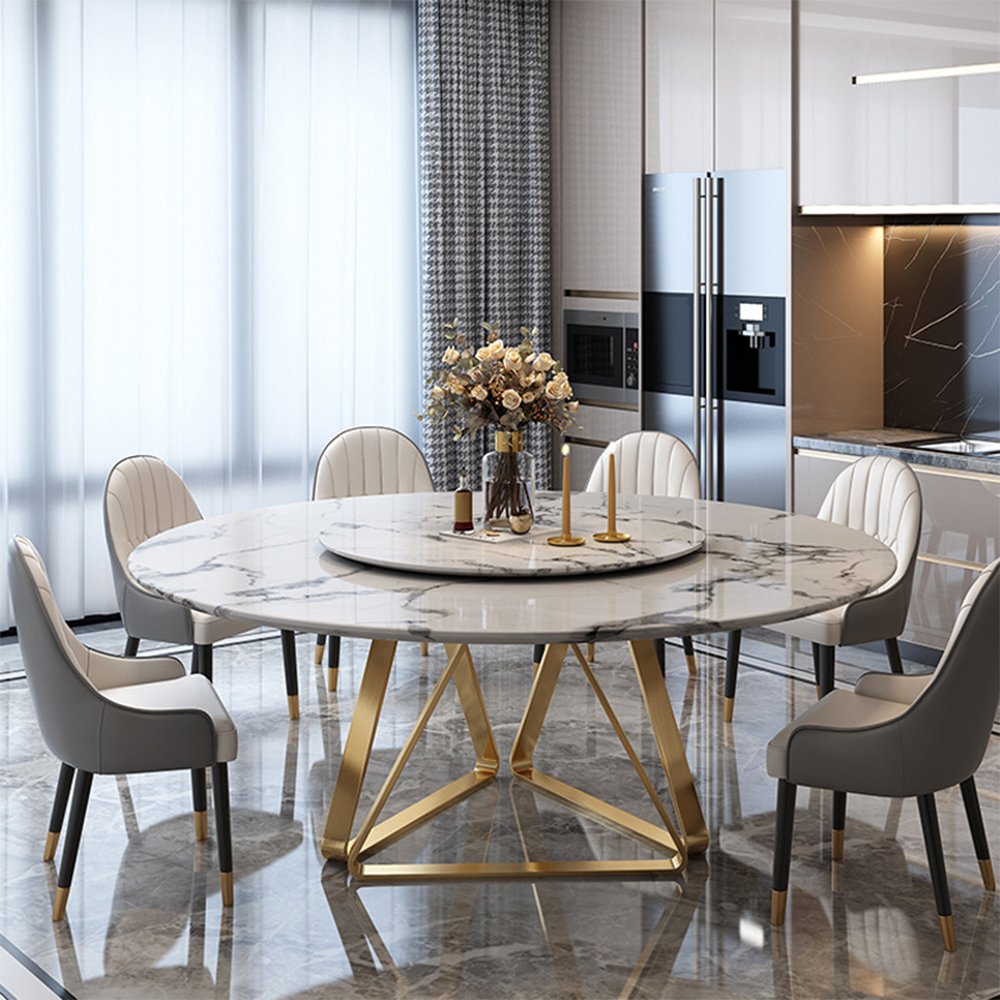 Dining Table and Chair Set 1.8m Dining Table Italian Light Furniture Slate Carbon Steel Round Marble Luxury for Restaurant