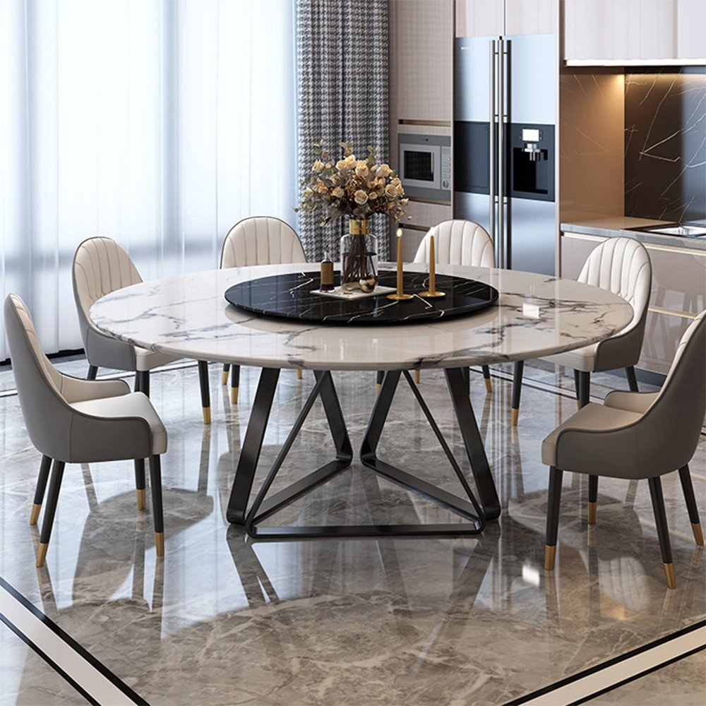 Dining Table and Chair Set 1.8m Dining Table Italian Light Furniture Slate Carbon Steel Round Marble Luxury for Restaurant