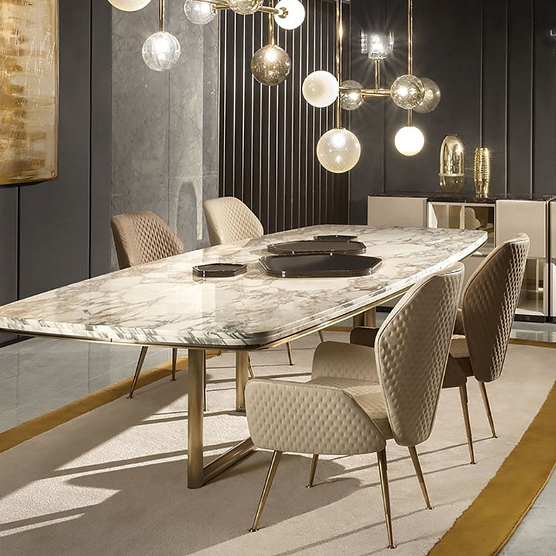 Modern design dining furniture marble with stainless steel base long dining tables dining table suitable for the family