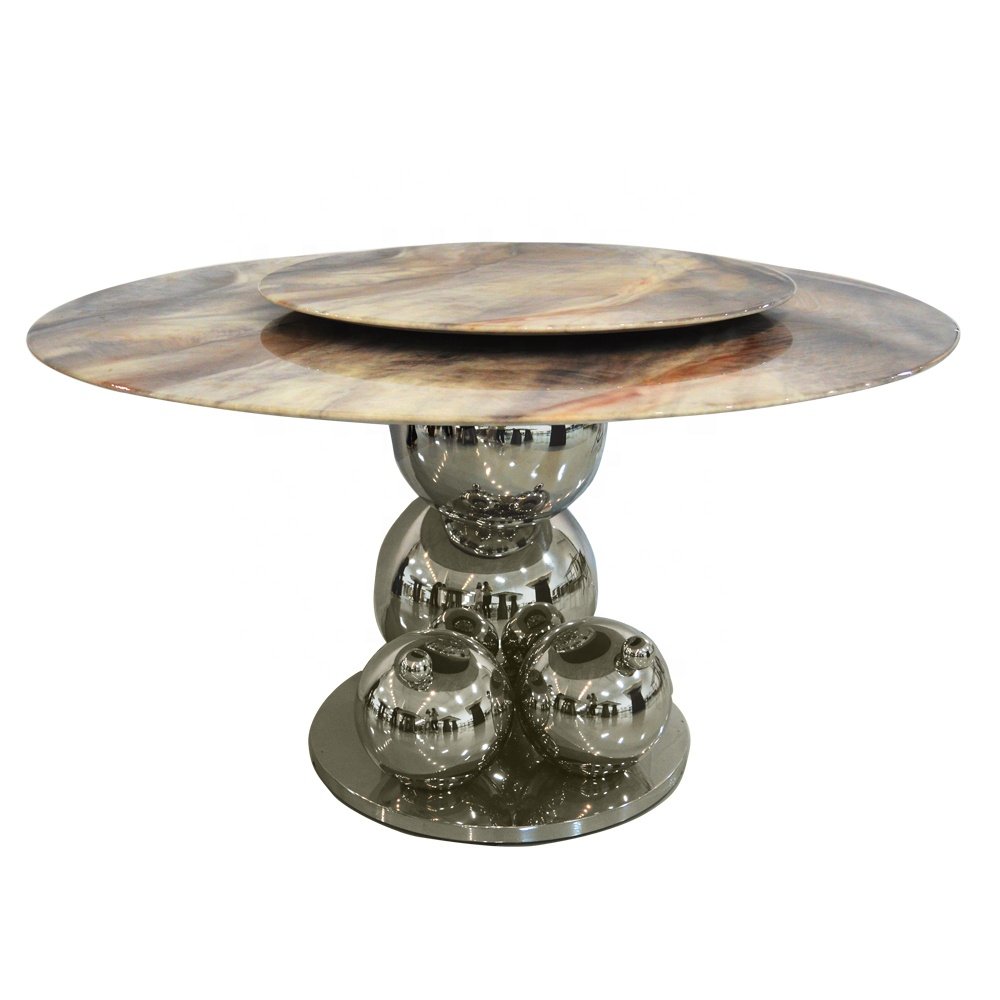 Italian Modern Luxury Custom Stainless Steel Living Room Furniture Marble Dining Table
