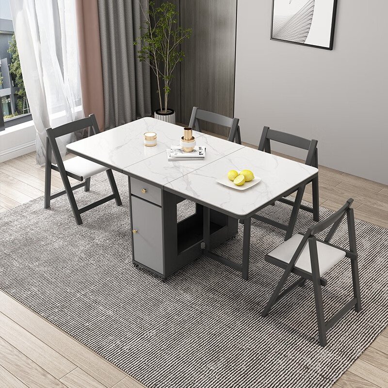 Long Hair Folding Sintered Stone Table Multi-Functional Solid Wood for Small Apartments Free Installation for Homes