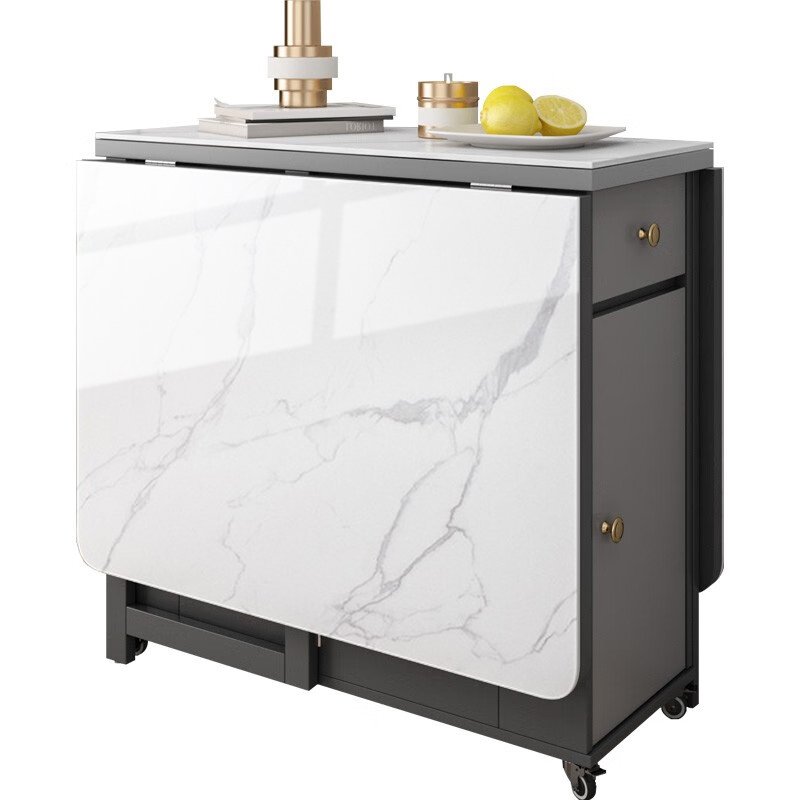 Long Hair Folding Sintered Stone Table Multi-Functional Solid Wood for Small Apartments Free Installation for Homes