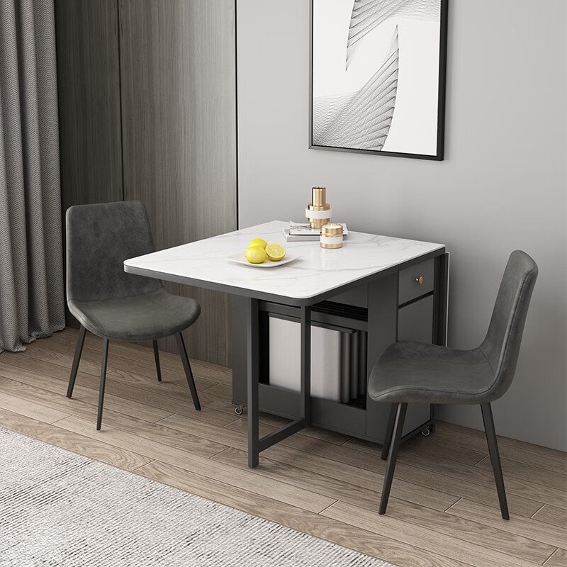 Long Hair Folding Sintered Stone Table Multi-Functional Solid Wood for Small Apartments Free Installation for Homes
