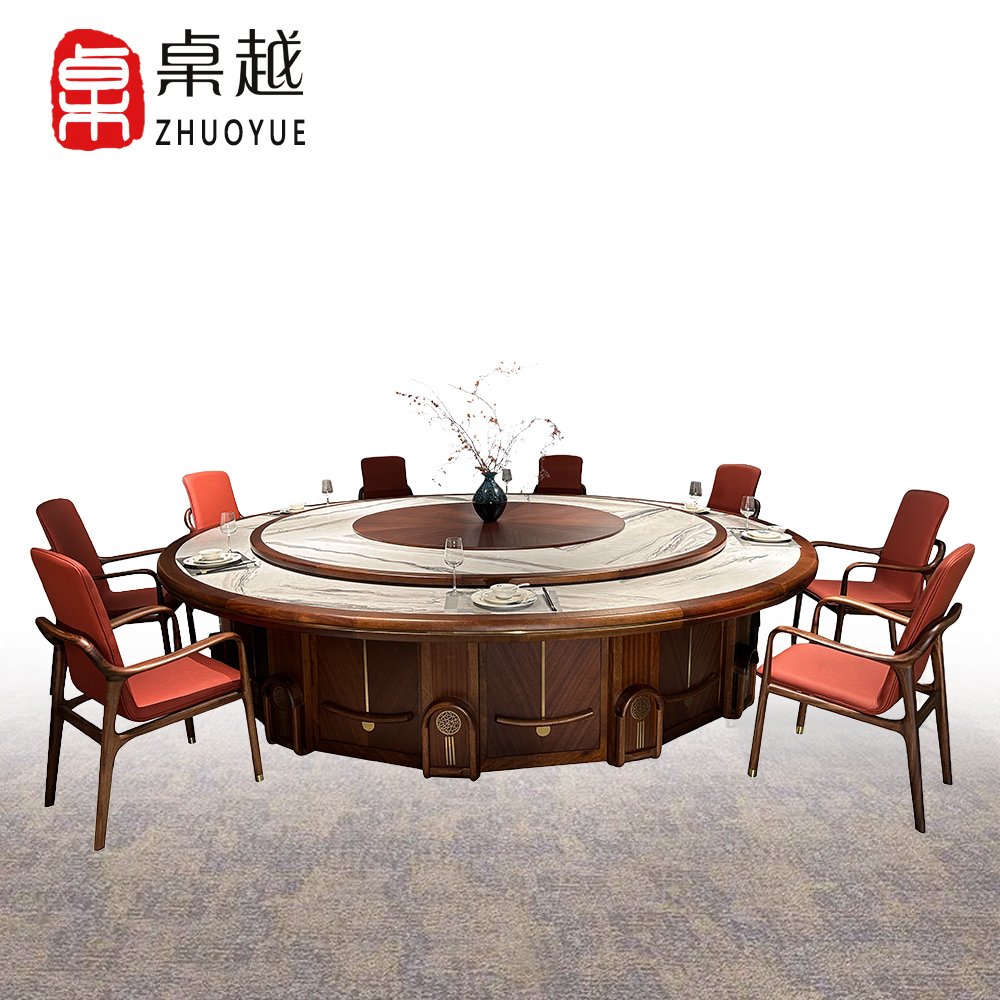 Zhuoyue DDYZ08 Hotel Large Round Dinner Table Automatic Rotating Restaurant Table, round dining table and chair set