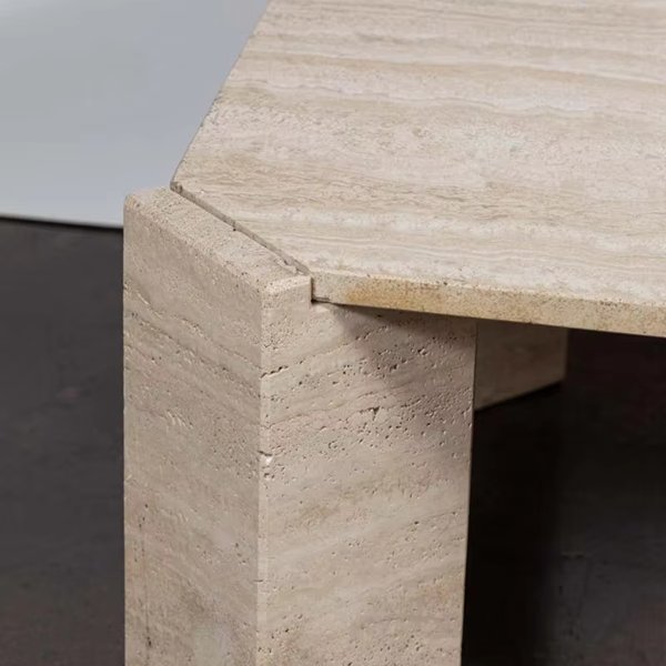 Unique Beige Marble Tabletop Designer New Square Shape 4 Legs Pure Romano Travertine Coffee Table