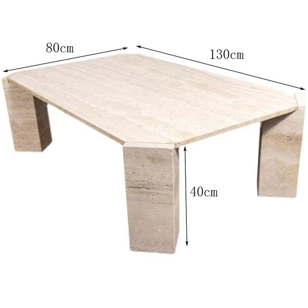 Unique Beige Marble Tabletop Designer New Square Shape 4 Legs Pure Romano Travertine Coffee Table