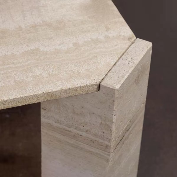 Unique Beige Marble Tabletop Designer New Square Shape 4 Legs Pure Romano Travertine Coffee Table