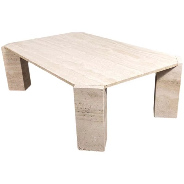 Unique Beige Marble Tabletop Designer New Square Shape 4 Legs Pure Romano Travertine Coffee Table