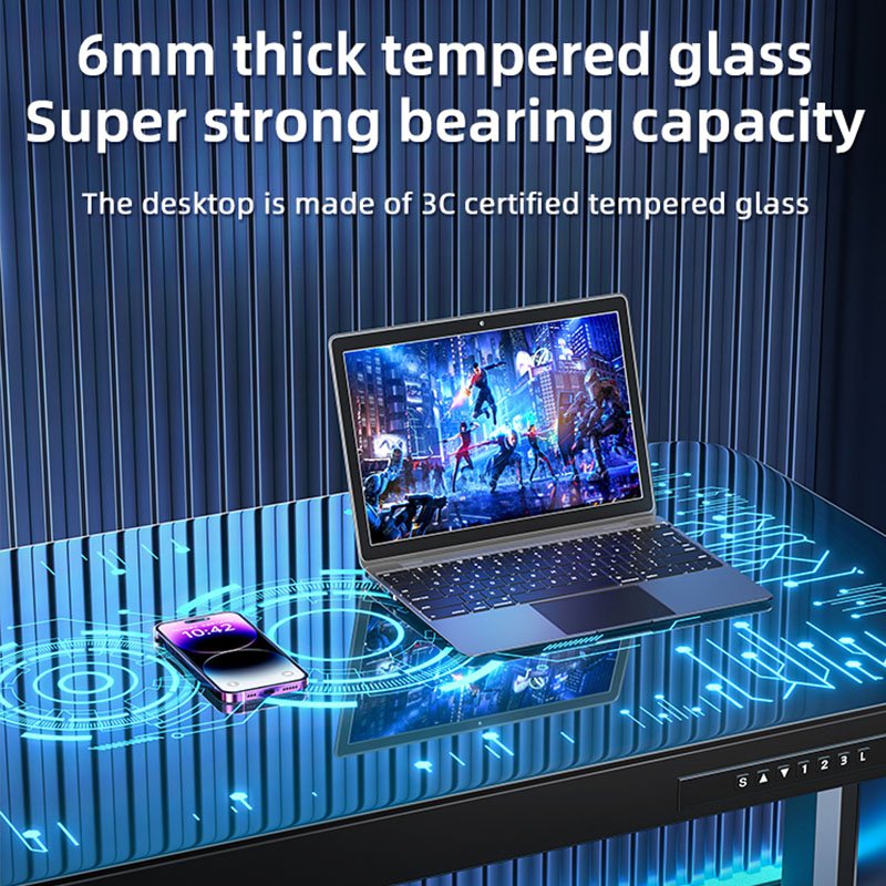 Height Adjustable Modern Design RGB Lighting Gaming Desk Tempered Glass Top for Esports Hotel Warehouse Supermarket Outdoor Use