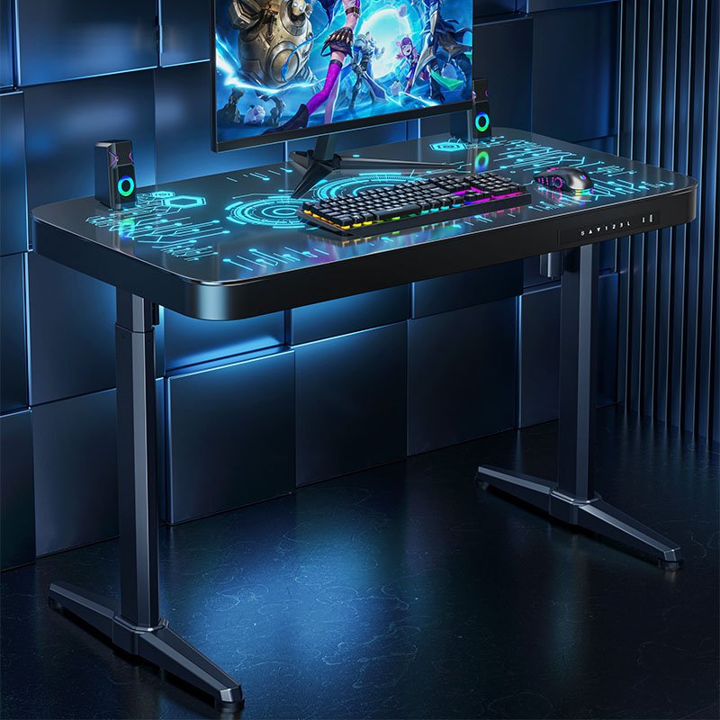 Height Adjustable Modern Design RGB Lighting Gaming Desk Tempered Glass Top for Esports Hotel Warehouse Supermarket Outdoor Use