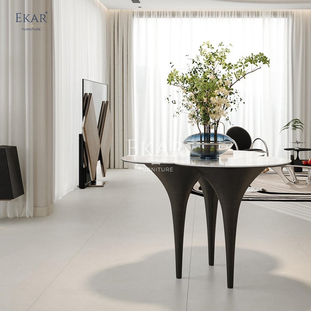 Elegant Black Walnut Burl Dining Table Set High Gloss Finish Home Bar Kitchen Restaurant Living Room Composed Marble Glass Steel