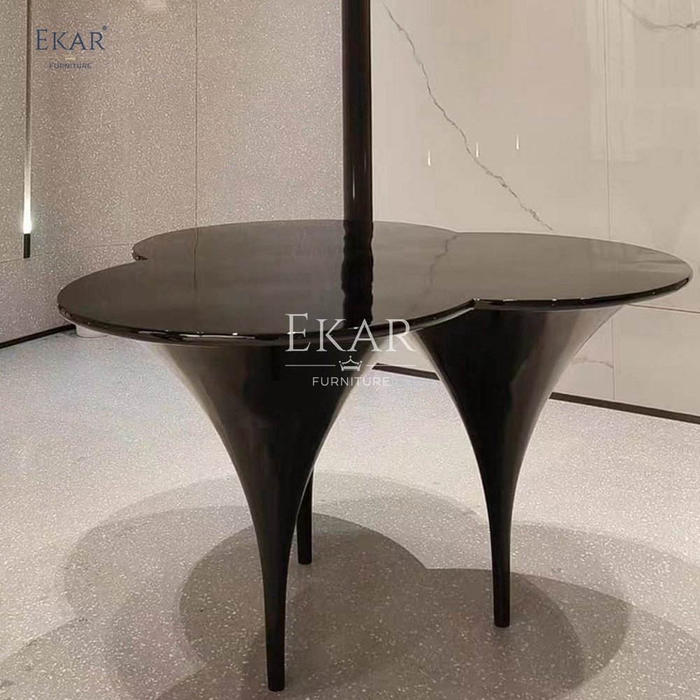 Elegant Black Walnut Burl Dining Table Set High Gloss Finish Home Bar Kitchen Restaurant Living Room Composed Marble Glass Steel