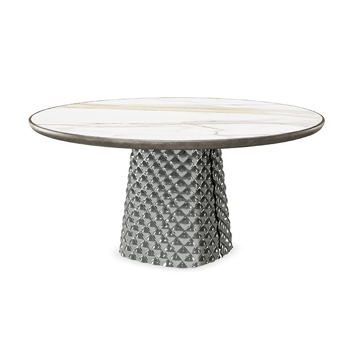 Luxury Steel Stainless Round White 8 Seater Chairs Set Modern Room Gold Black Marble Top Dining Table