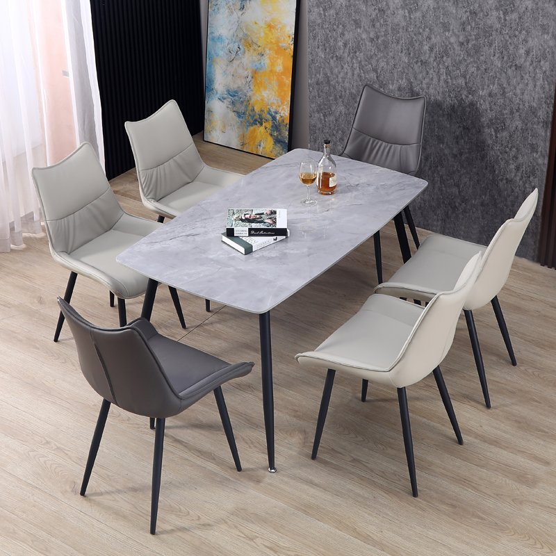 2022 Factory Price Hot Seller Dining Room Furniture Stainless Steel Strong Leg Ceramic Table Top Dining Table Set 8 Chairs