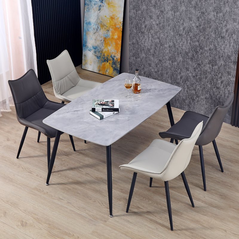 2022 Factory Price Hot Seller Dining Room Furniture Stainless Steel Strong Leg Ceramic Table Top Dining Table Set 8 Chairs