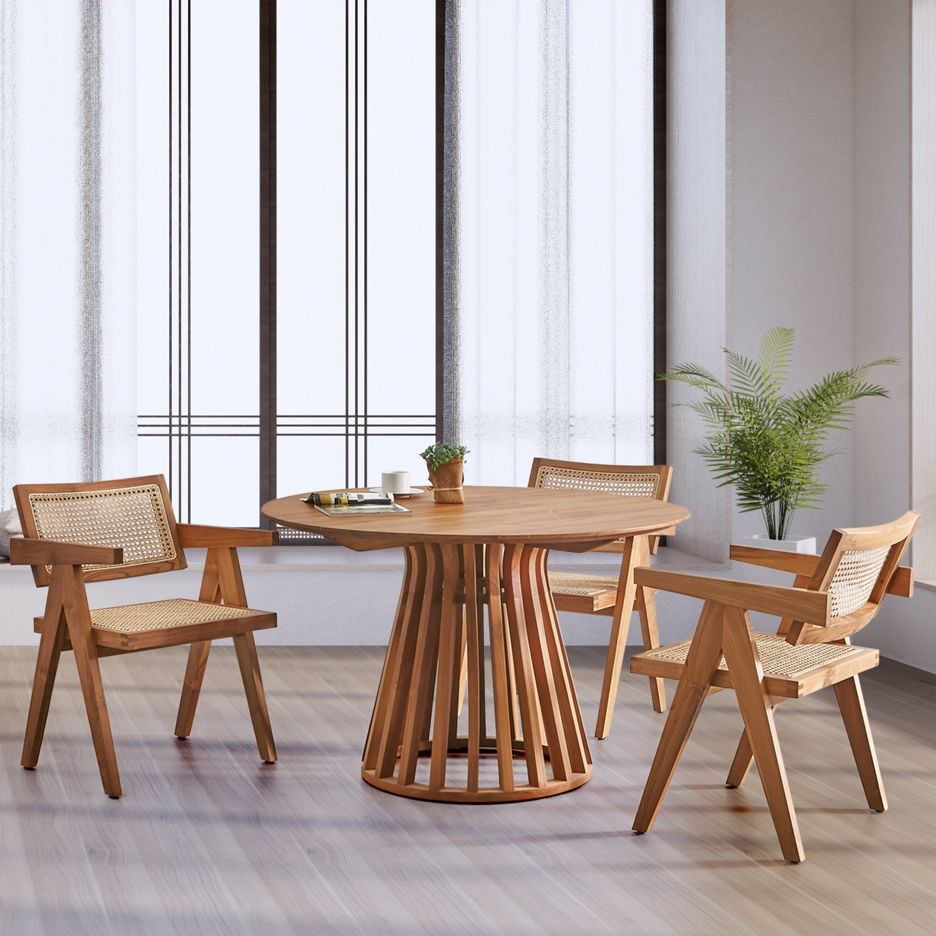 Modern Chinese Design 140 cm Diameter Teak Wood round Dining Table Peaceful and Charming for Restaurant Dining Room Kitchen Use