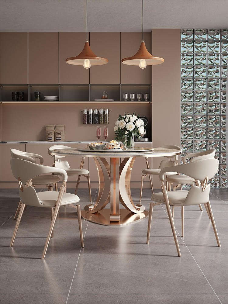 Modern fashion Restaurant gold metal luxury furniture marble dining table set dining table