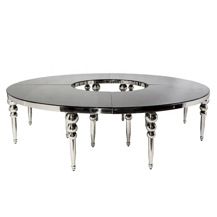 Fancy silver retangular round dinning table for wedding furniture