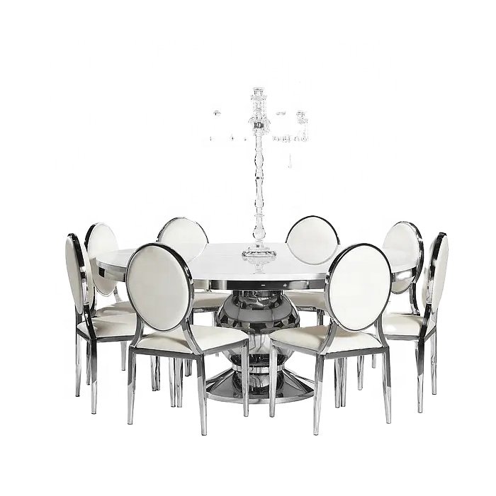 Fancy silver retangular round dinning table for wedding furniture