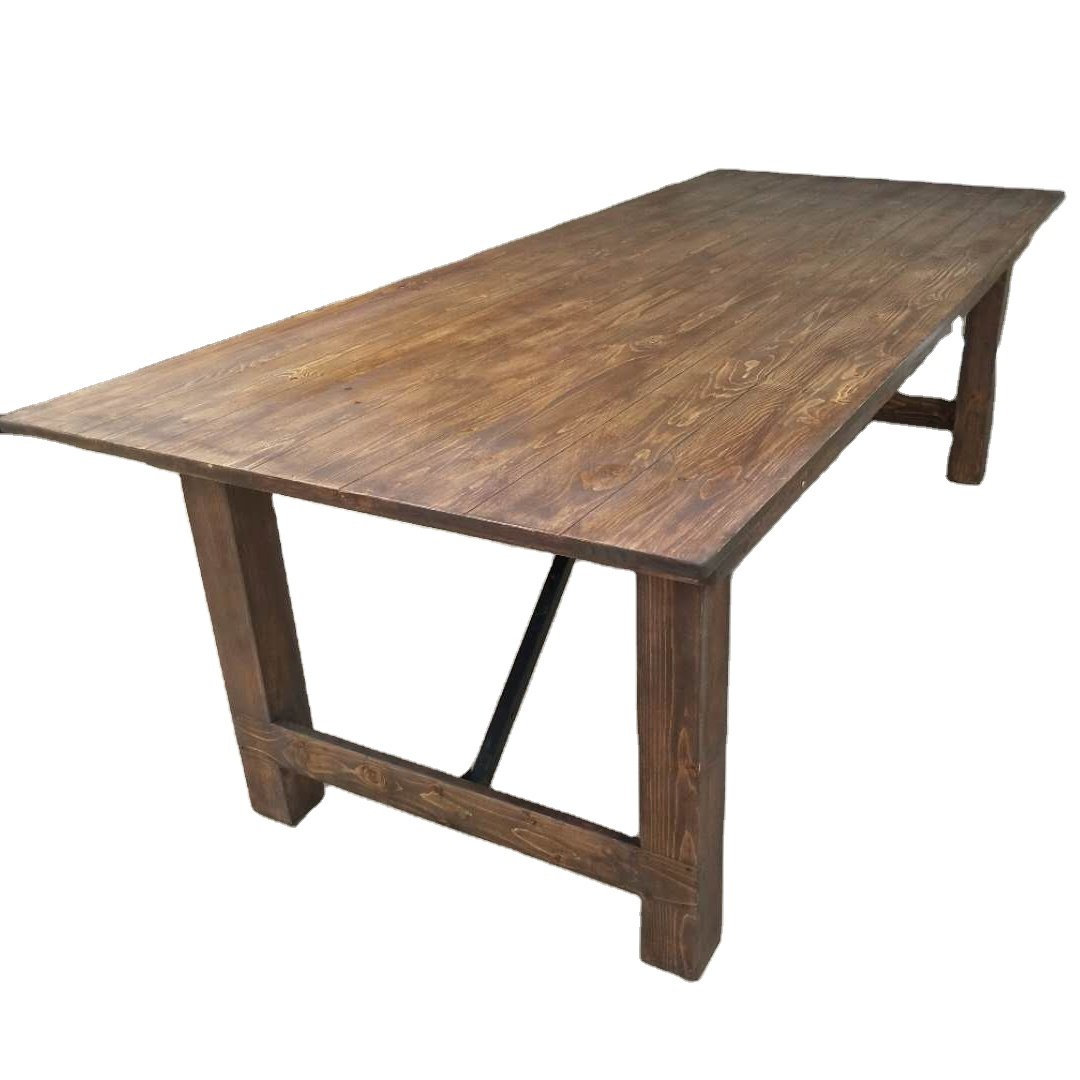 Modern Brown Color Solid Wood Farm harvest Dinning Table for Wedding Party Outdoor Hotels and Halls