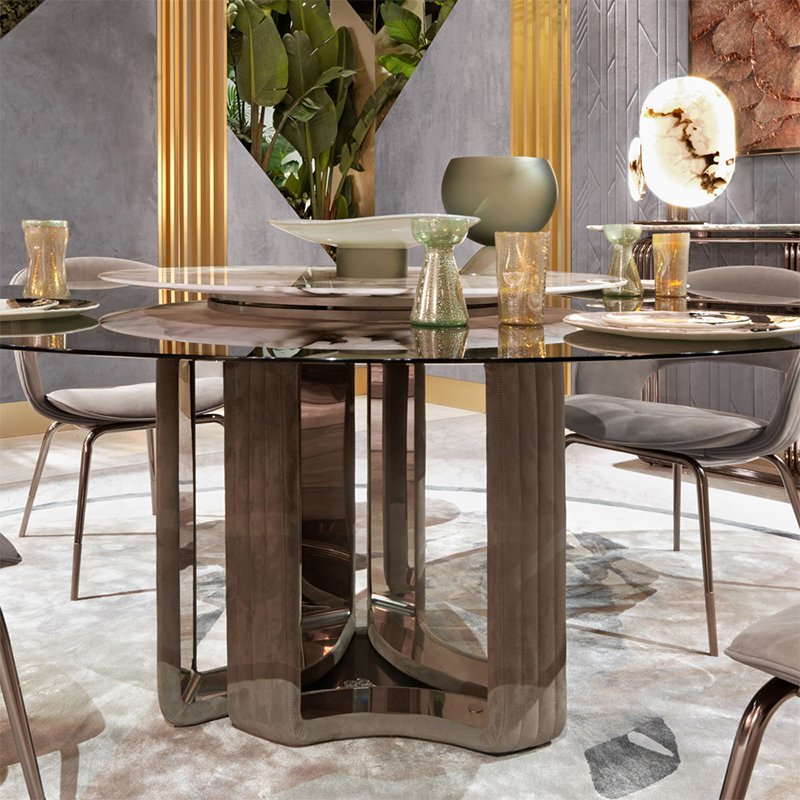 Kf Casa Space Saver Table Italian Style Stainless Steel Table Leg Round Luxury Vein Marble Super Modern Dinning Table