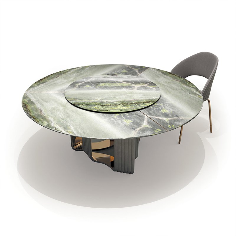 Kf Casa Space Saver Table Italian Style Stainless Steel Table Leg Round Luxury Vein Marble Super Modern Dinning Table