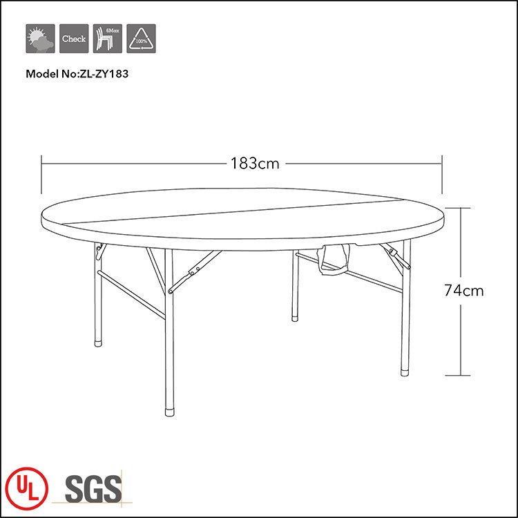 Hot sale portable banquet dining table durable sturdy plastic folding round tables for hotels