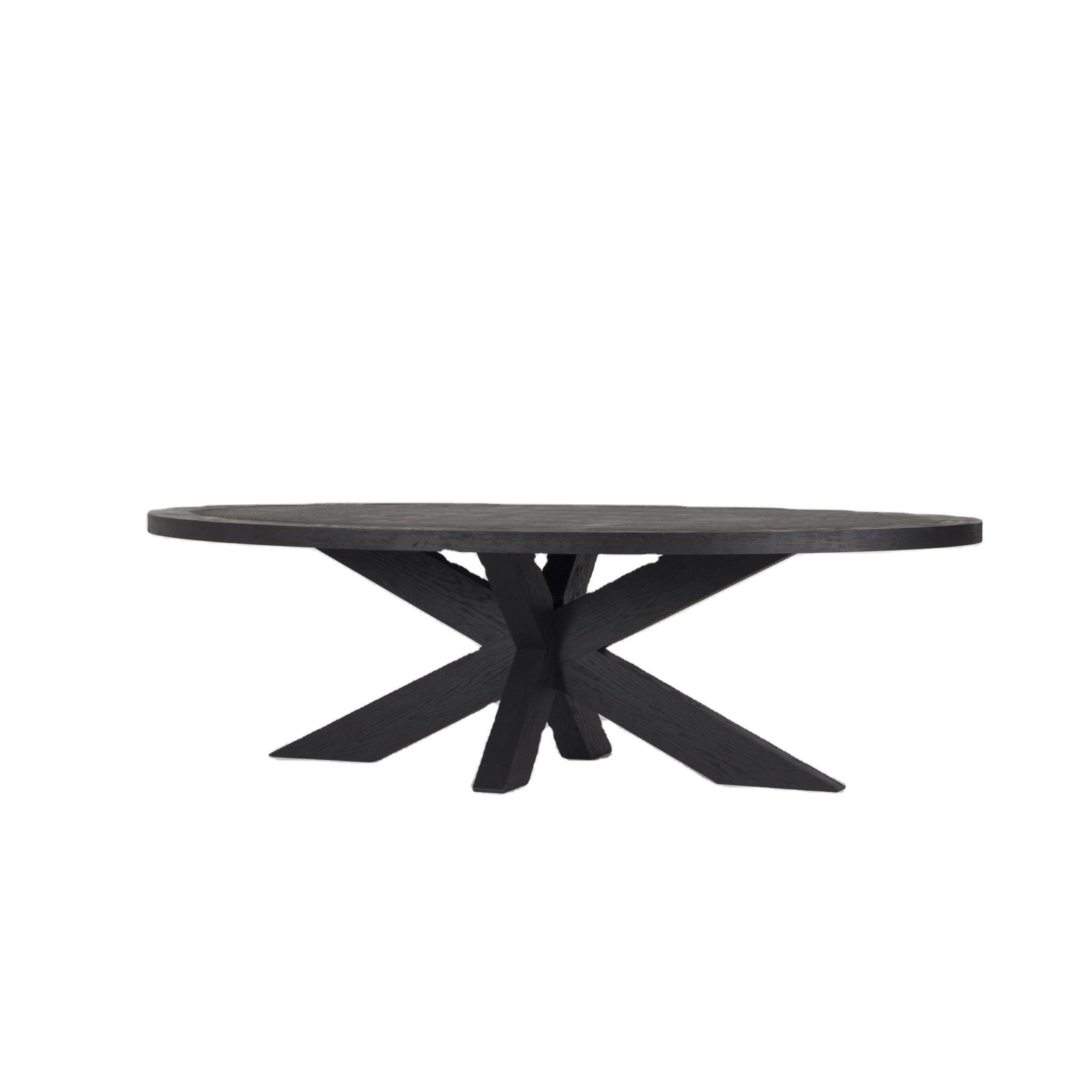 MRS WOODS Oak Solid Wood Dining Table Modern Cross Leg Black Round Dining Room Table Luxury Dining Table Set 6 Seater