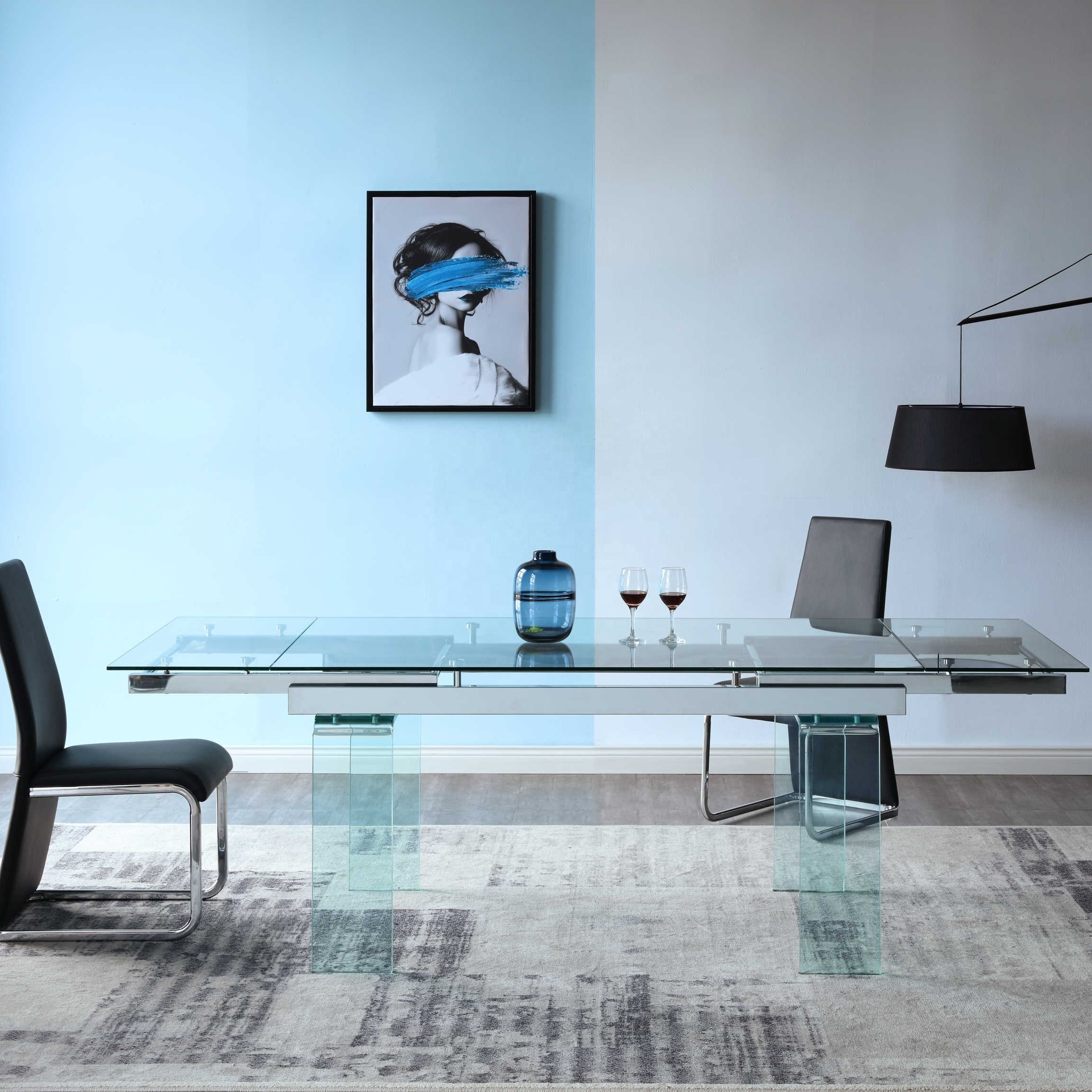 factory price extension modern tempered glass dining table set