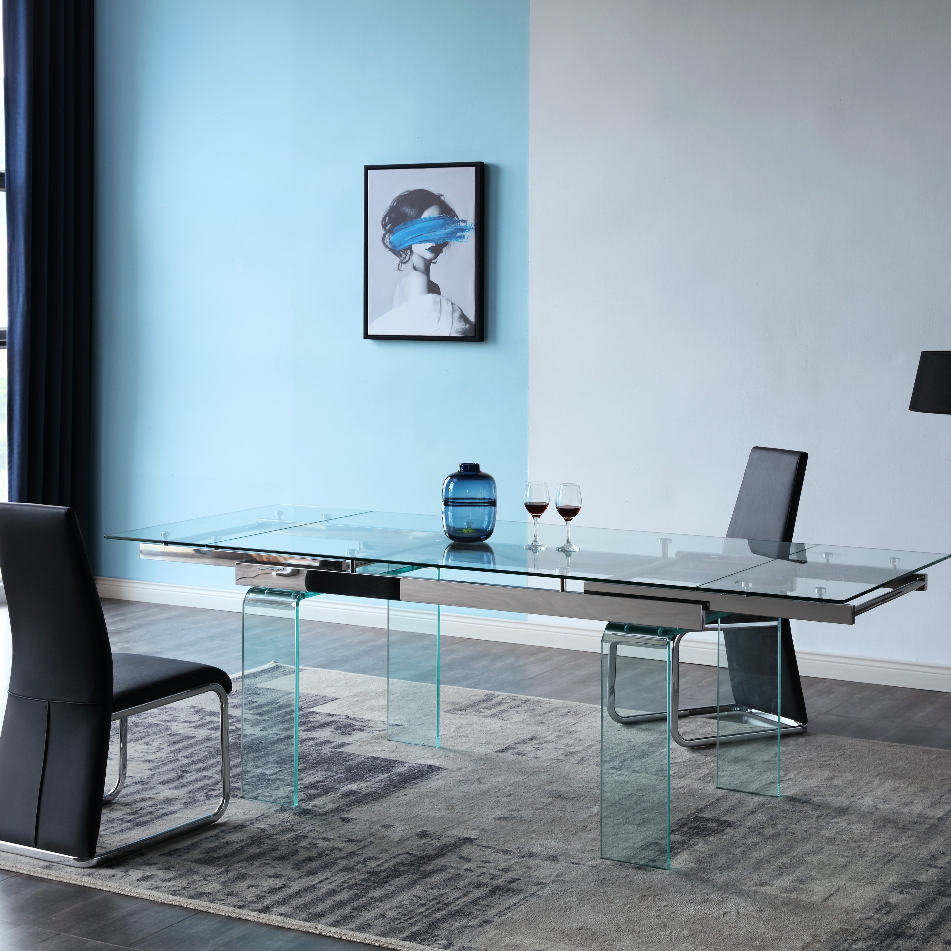 factory price extension modern tempered glass dining table set