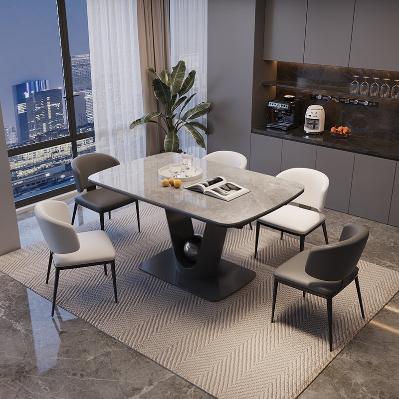 Modern Luxury Retractable Rock Plate Dining Table with Induction Warm Dishes for Home Restaurant
