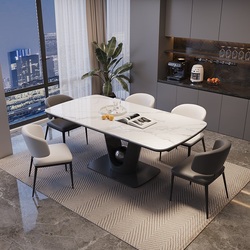 Modern Luxury Retractable Rock Plate Dining Table with Induction Warm Dishes for Home Restaurant