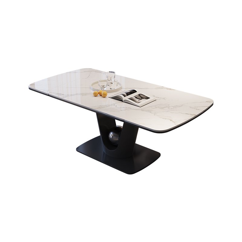 Modern Luxury Retractable Rock Plate Dining Table with Induction Warm Dishes for Home Restaurant
