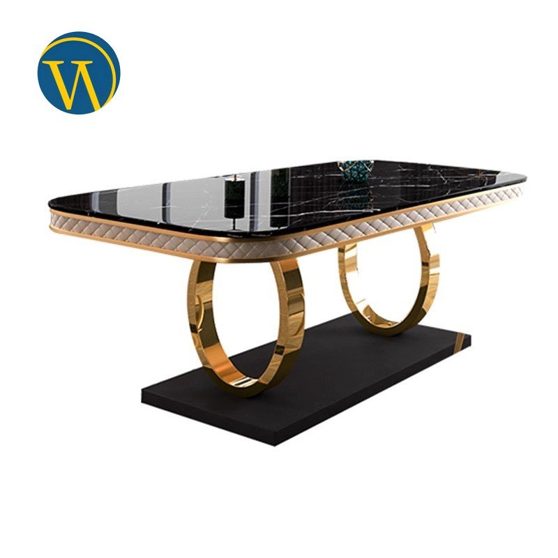 Contemporary Luxury Modern customized marble tabletop gold color steel base dining tables