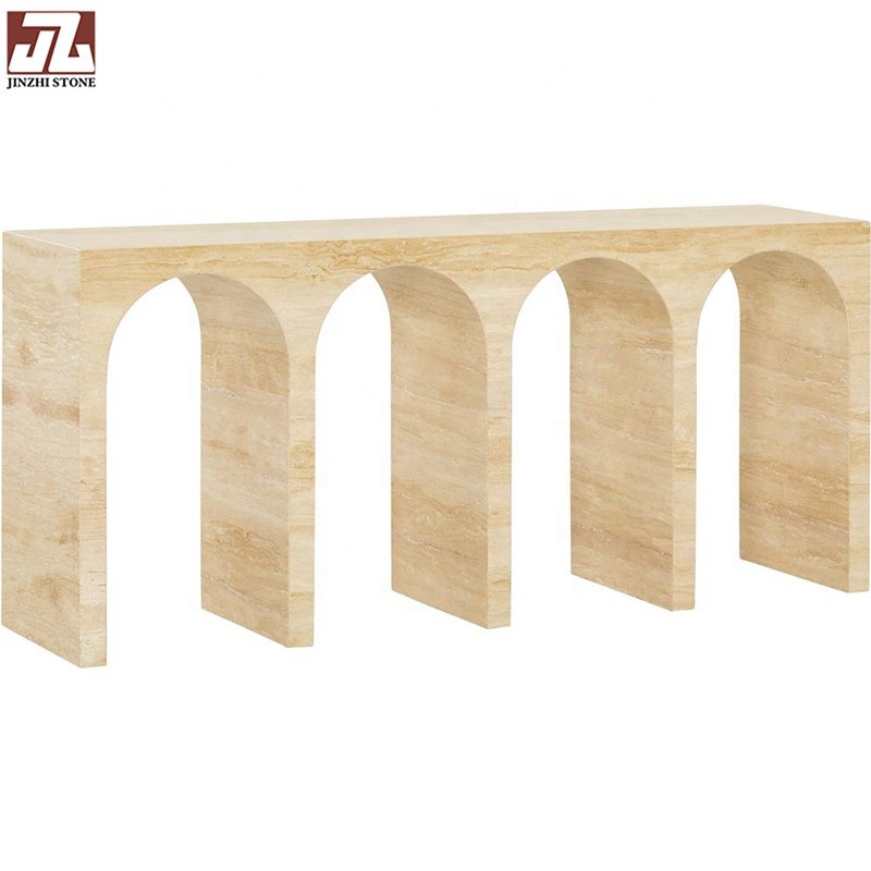 Luxury Hotel Custom Beige Travertine Stone Console Table Home Bar Top Natural Living Room Dining Table Furniture Graphic Design
