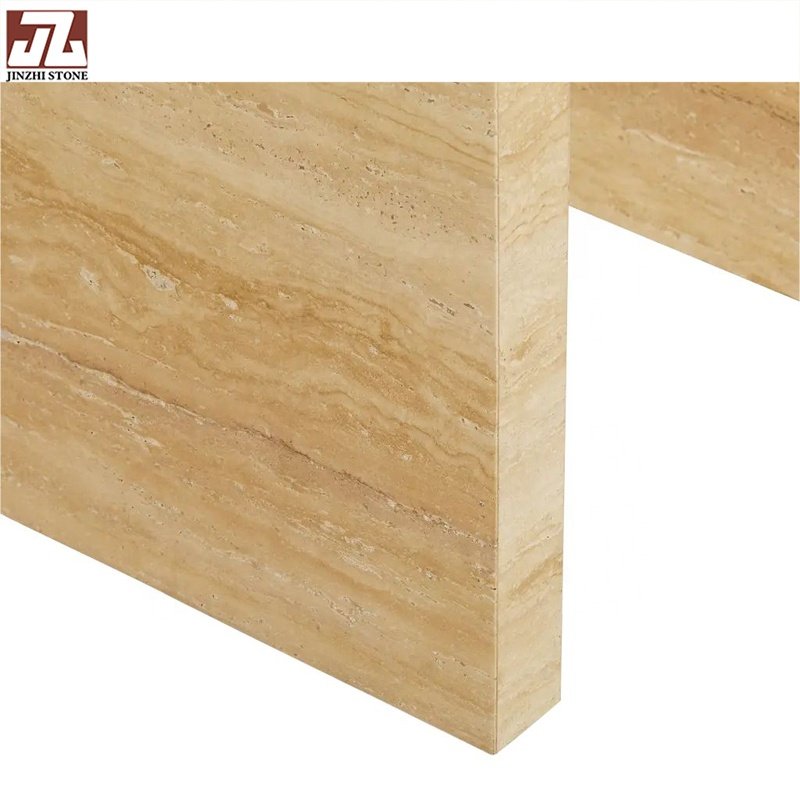 Luxury Hotel Custom Beige Travertine Stone Console Table Home Bar Top Natural Living Room Dining Table Furniture Graphic Design