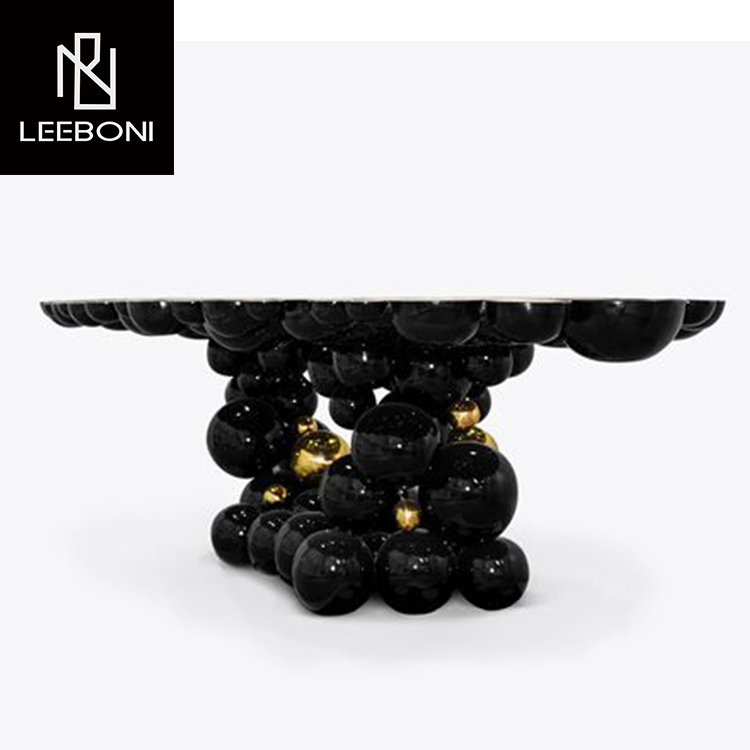 Custom made modern luxury dinning table set dining room furniture stainless steel ball design black oval dining table