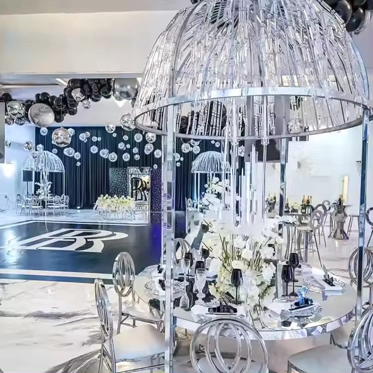 high quality luxury stainless steel silver birdcage wedding party table for event