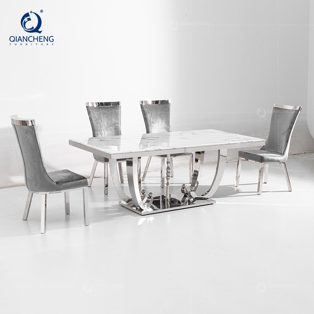 QIANCHENG dinning table 4 seater furniture supplier luxury modern diner metal simple design marble dining table set