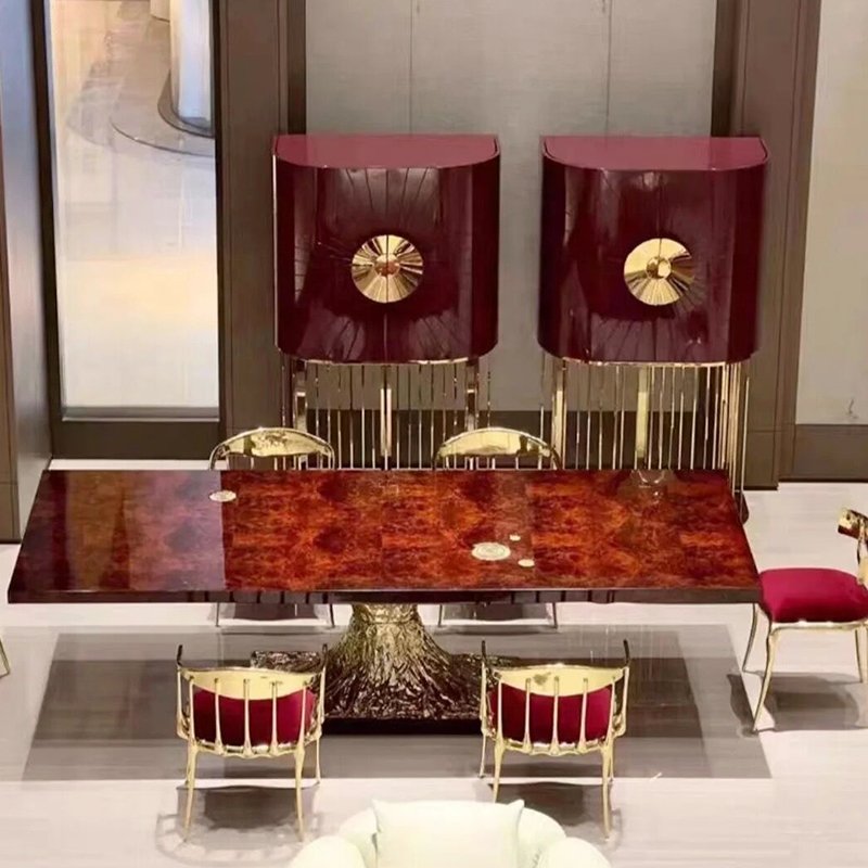Modern Simple Luxury Rectangular Dining Table Set with Elegant Glass Teacup High-End Art Made of Steel Marble for Villa Home