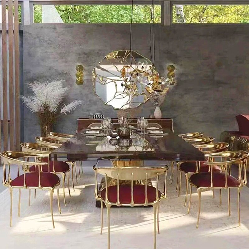 Modern Simple Luxury Rectangular Dining Table Set with Elegant Glass Teacup High-End Art Made of Steel Marble for Villa Home