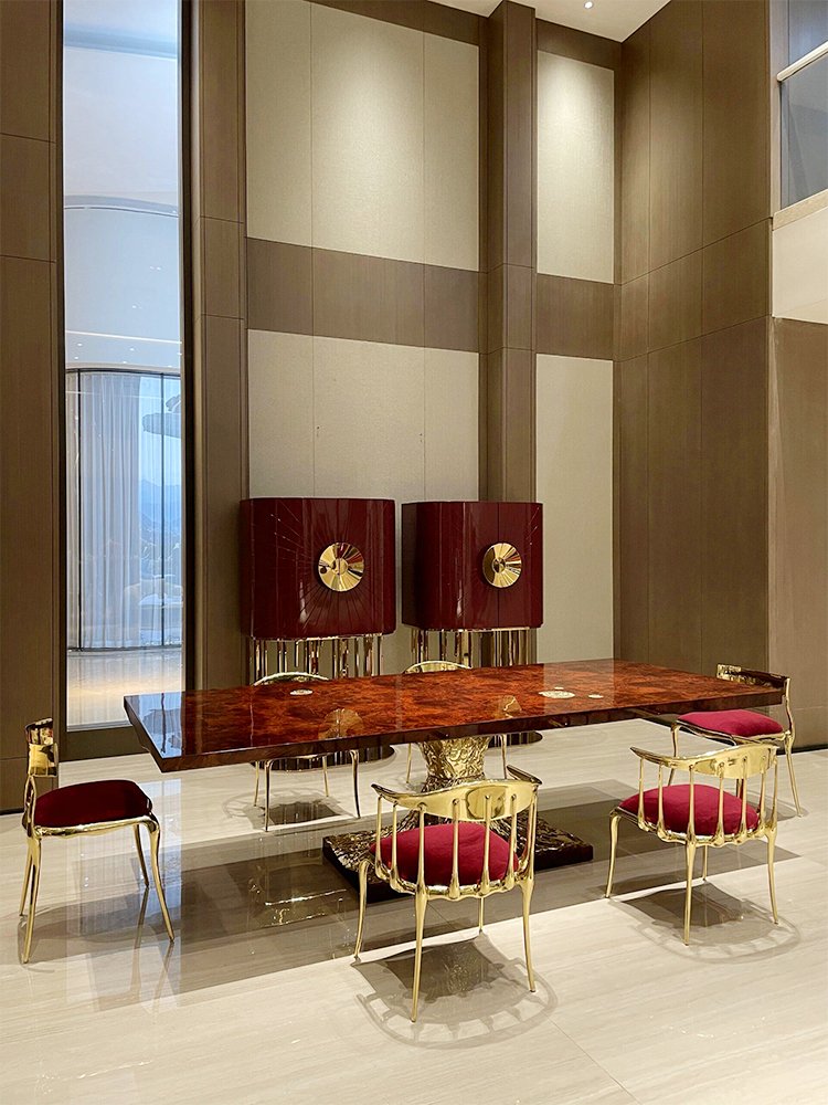 Modern Simple Luxury Rectangular Dining Table Set with Elegant Glass Teacup High-End Art Made of Steel Marble for Villa Home