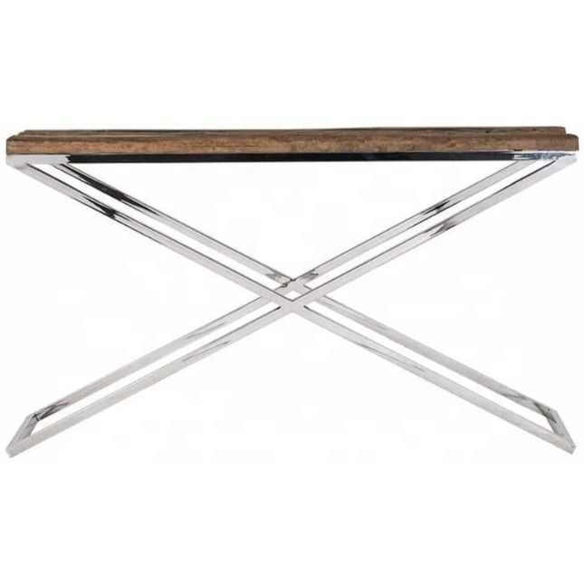 Recycled Wood Large Side Table with Stainless Steel Base/Industrial side table designer luxury collection wooden furniture