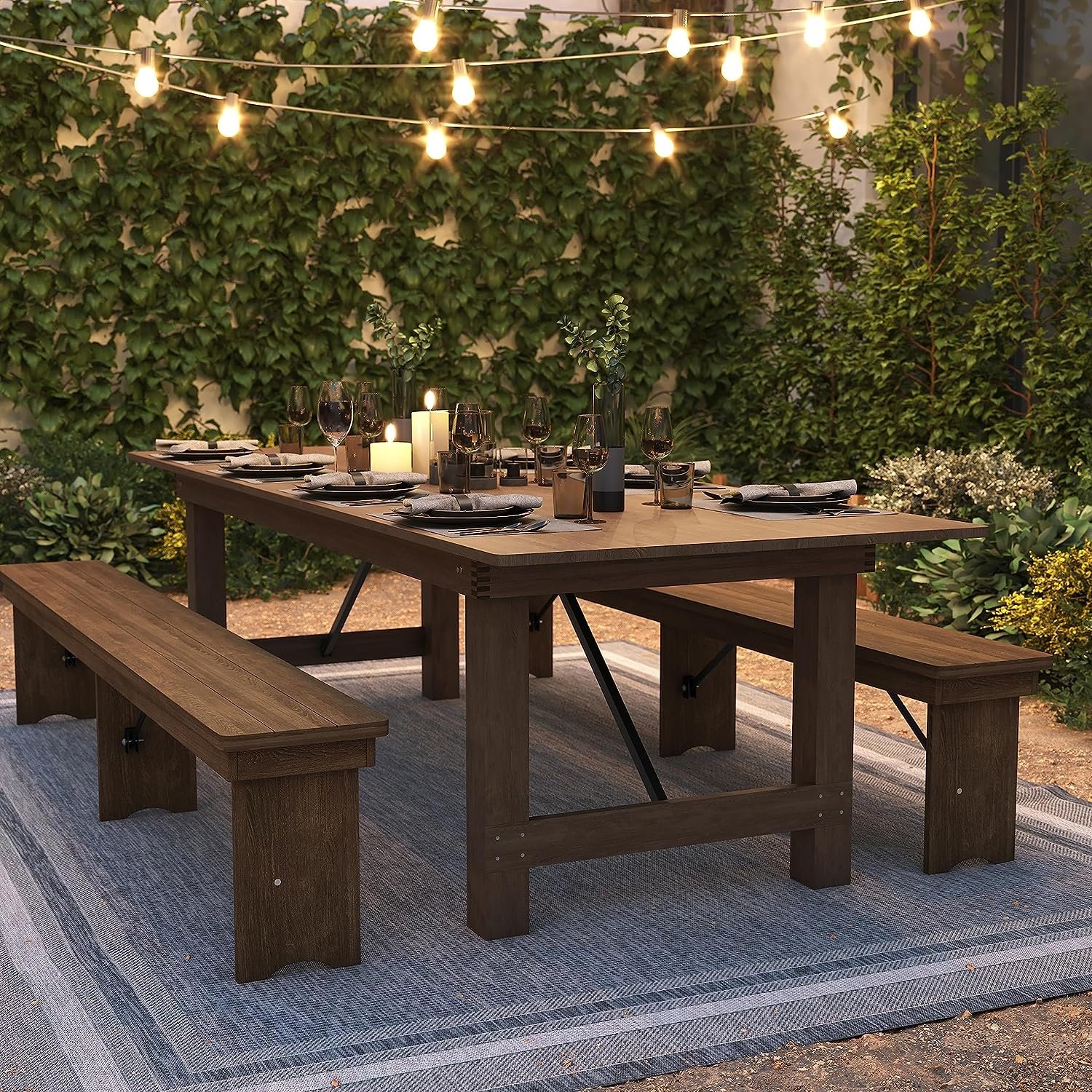 Vintage Style Outdoor Wedding Event Hotel Restaurant Folding Table For 10 Person Solid Wood Pine Farm Banquet Foldable Table
