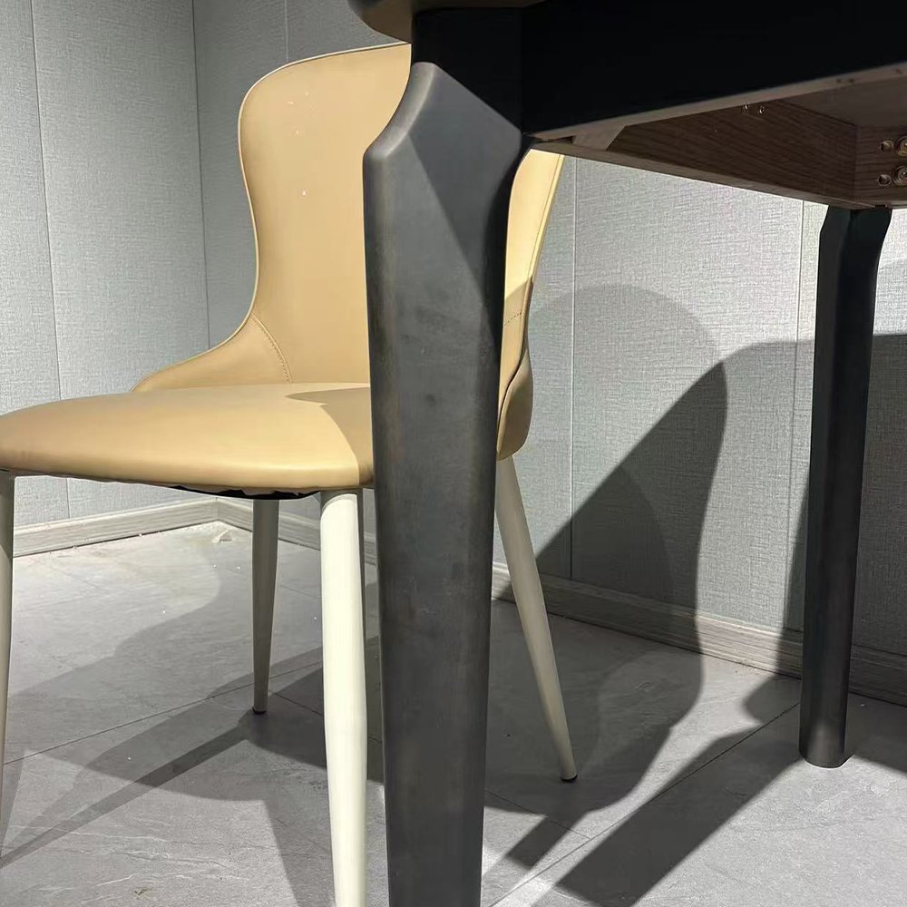 Italian Luxury Furniture's Modern Rectangular Dining Table Cosmic Black Super Crystal Stone Top Solid Wood Base Kitchen Use