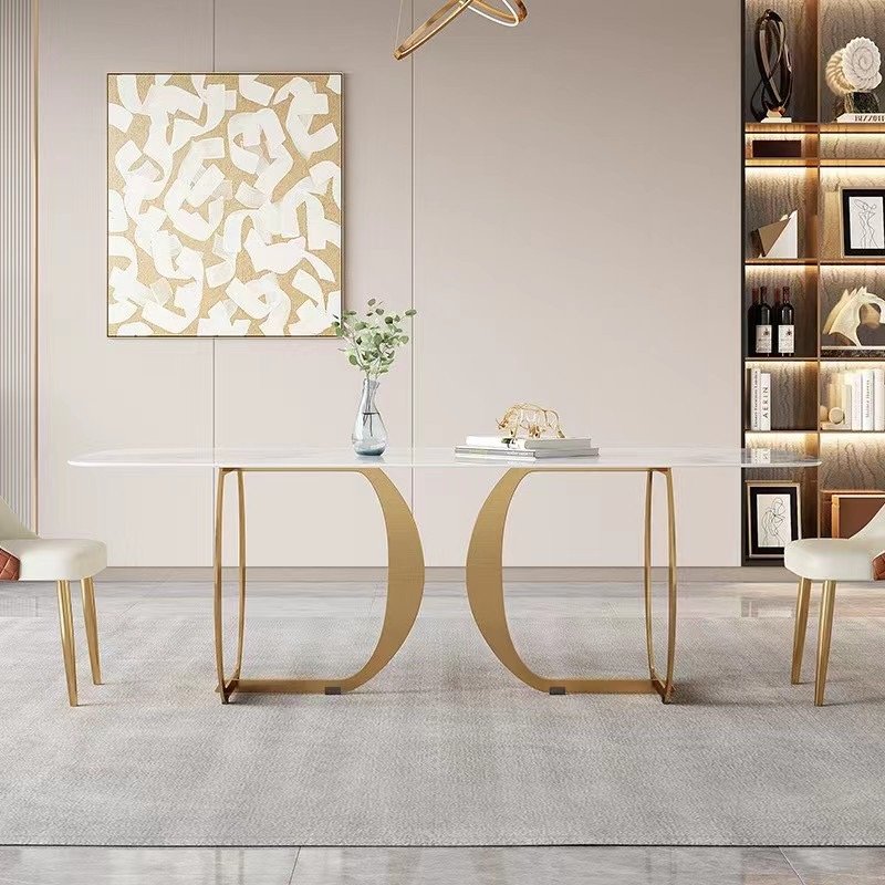 Modern Stainless Steel Base Kitchen Table with Golden Marble Top for Home Living Room Dining Restaurants Hotels Coffee Shops