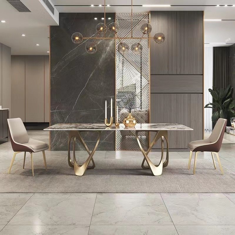 Modern Stainless Steel Base Kitchen Table with Golden Marble Top for Home Living Room Dining Restaurants Hotels Coffee Shops