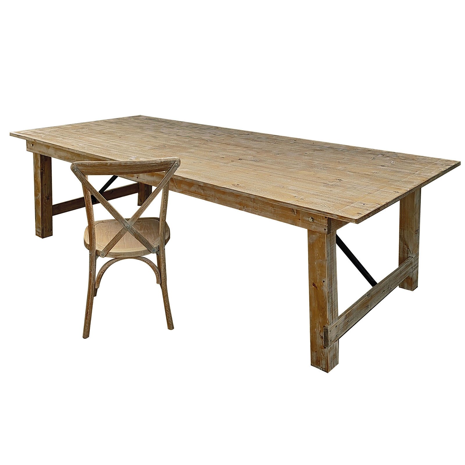 Modern Outdoor Natural Solid Wood Rectangular Farm Dinning Table With Benches For Wedding Party Events