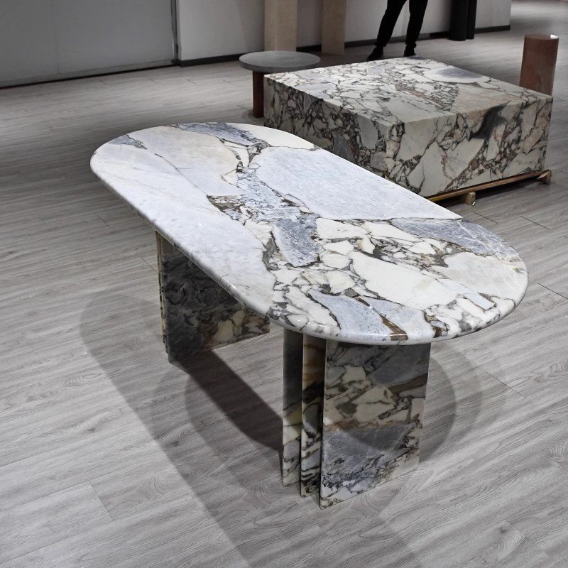Customized Polished Honed Modern Natural Stone Oval Shape Galaxy Blue Marble Dining Table for Restaurant Hotel Villa